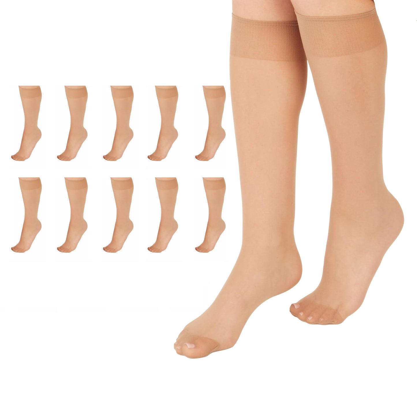 L'eggs Women's Everyday Knee High Stockings, Reinforced Toe, 100% Nylon, Nude, One Size (Pack of 20)