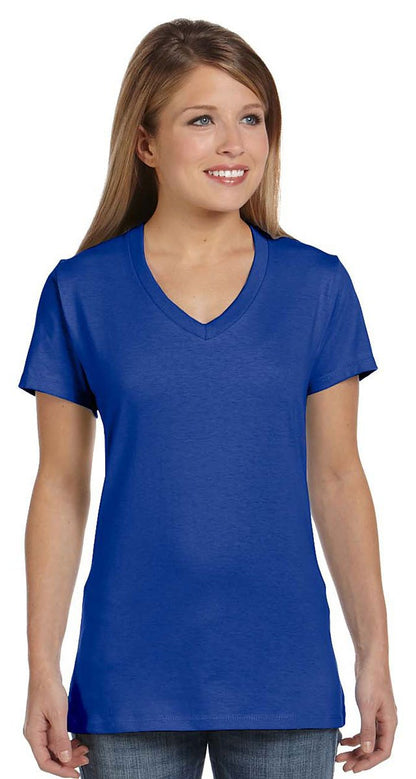 Hanes Nano-T Women’s V-Neck T-Shirt 2XL Heather Navy