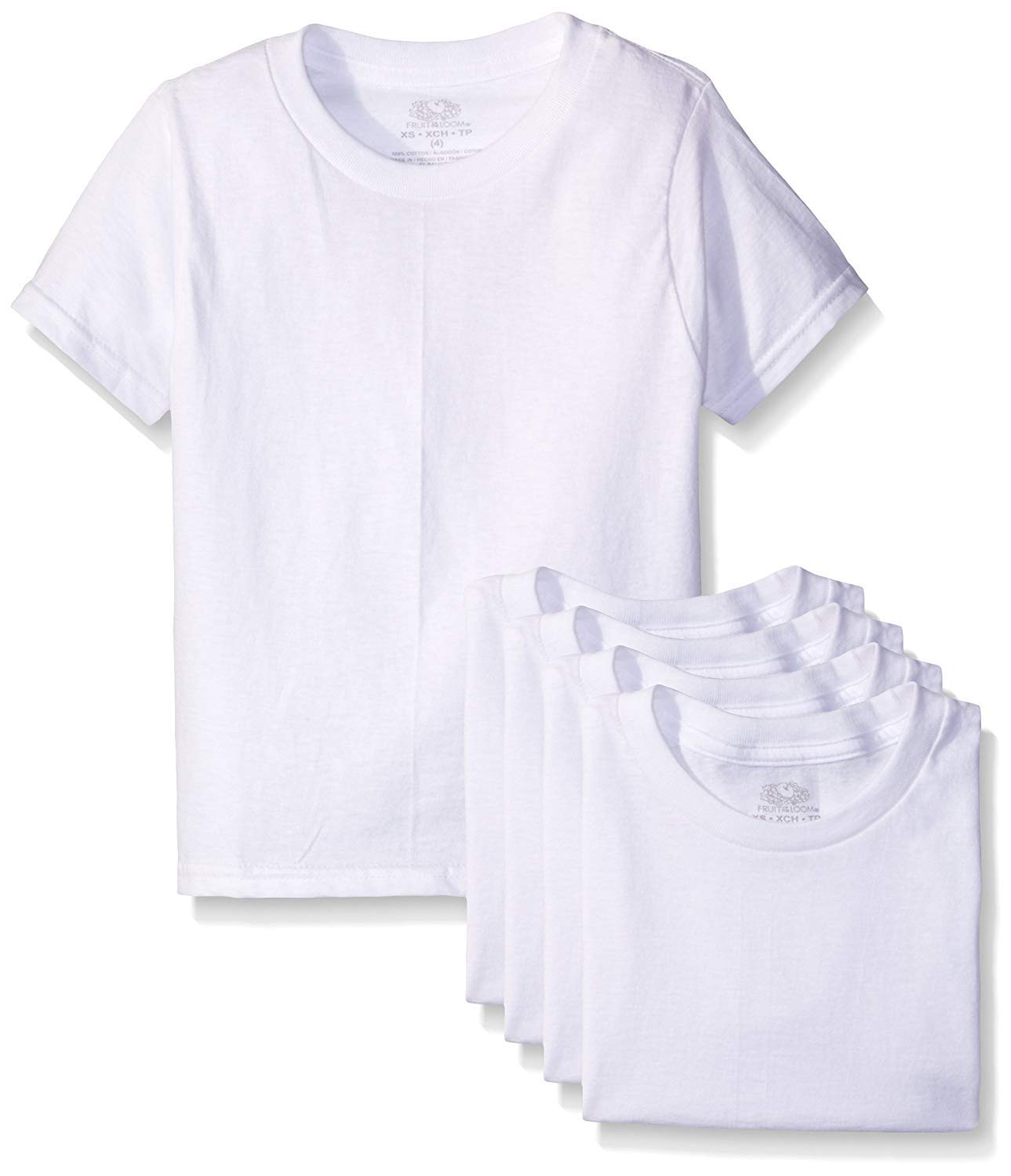 Fruit of the Loom Boys White Crews Tee, Large (Pack of 5)