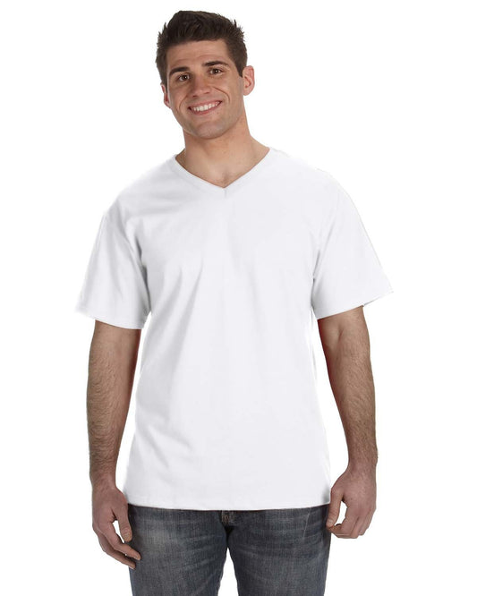 Fruit of the Loom Men's Heavy Cotton HD V-Neck T-Shirt, Large, WHITE