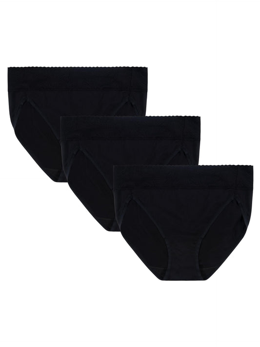 Vanity Fair Women's Effortless Panties for Everyday Wear, Buttery Soft Fabric & Lace, Hi Cut-3 Pack-Black