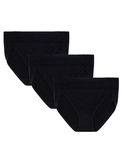 Vanity Fair Women's Effortless Panties for Everyday Wear, Buttery Soft Fabric & Lace, Hi Cut-3 Pack-Black