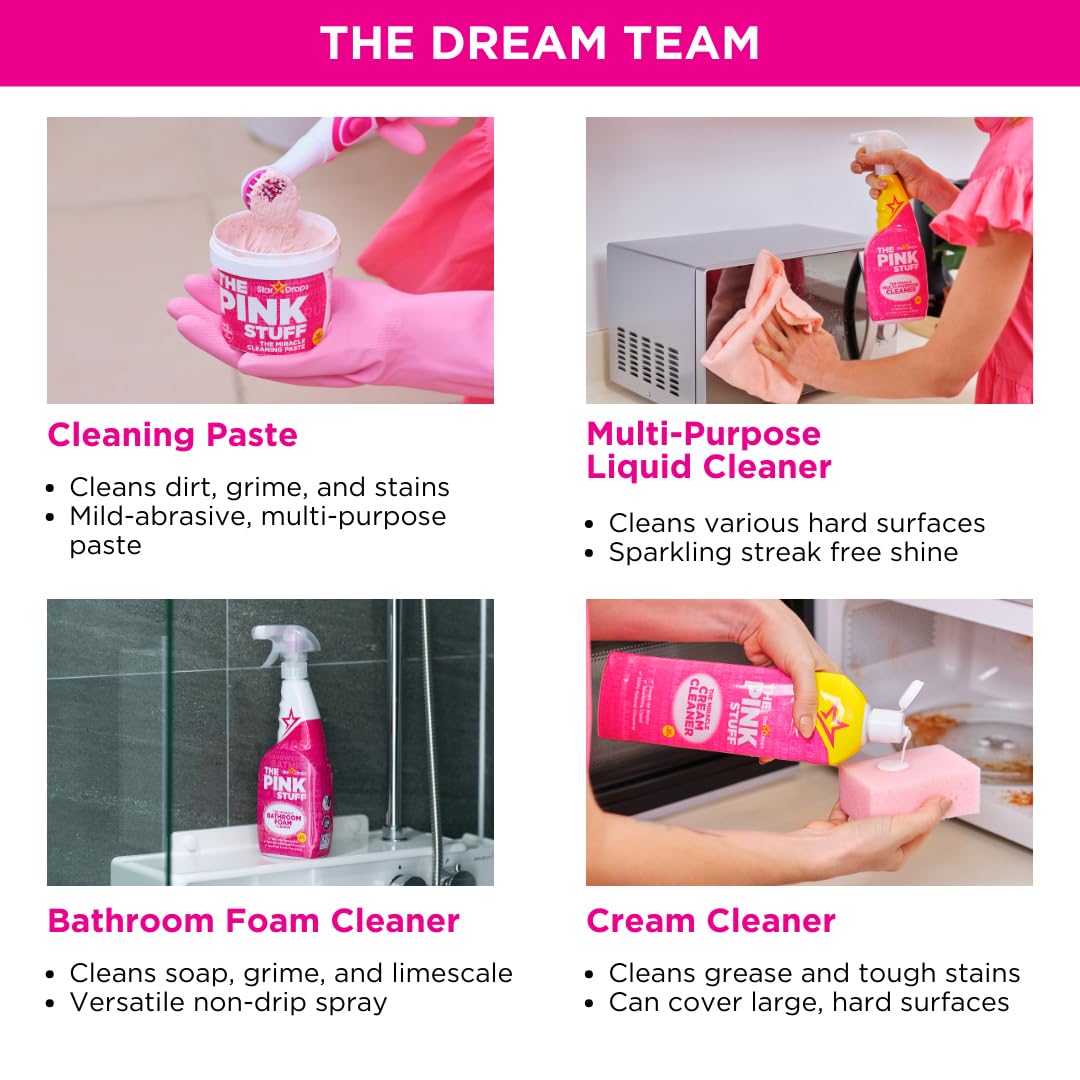 Stardrops - The Pink Stuff - Miracle Cleaning Ultimate Bundle - Paste, Multi-Purpose Spray, Bathroom Foam Spray, and Cream Cleaner - Ideal for Kitchens, Bathrooms, Outdoors, and More