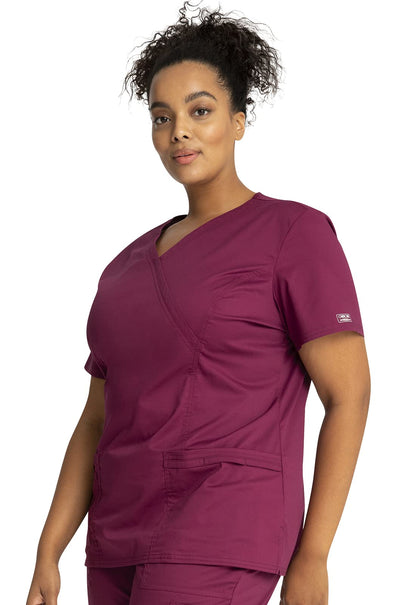 Cherokee Women's Workwear Scrubs Core Stretch Mock-Wrap Top (XX-Small), Wine (Copy)