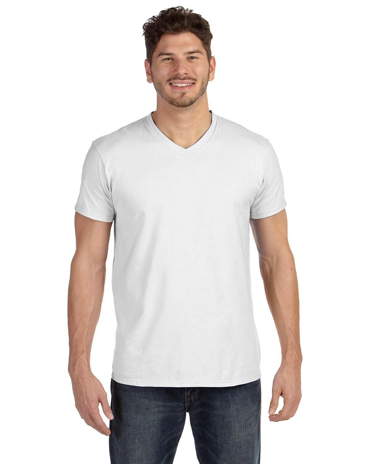 Hanes mens 4.5 oz. 100% Ringspun Cotton nano-T V-Neck T-Shirt(498V)-White-2XL-6PK