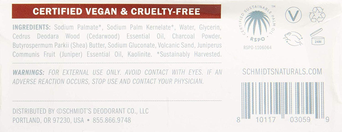 6 Pk. Schmidt's Cedarwood & Juniper Naturaul Soap with Charcoal and Exfoliating Volcanic Sand 5 Oz (30 Oz Total)