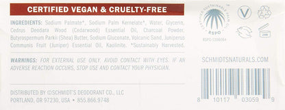 6 Pk. Schmidt's Cedarwood & Juniper Naturaul Soap with Charcoal and Exfoliating Volcanic Sand 5 Oz (30 Oz Total)