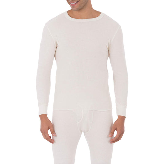Fruit of the Loom Men's Classic Midweight Waffle Thermal Underwear Crew Top (1 & 2 Packs), Natural, Large