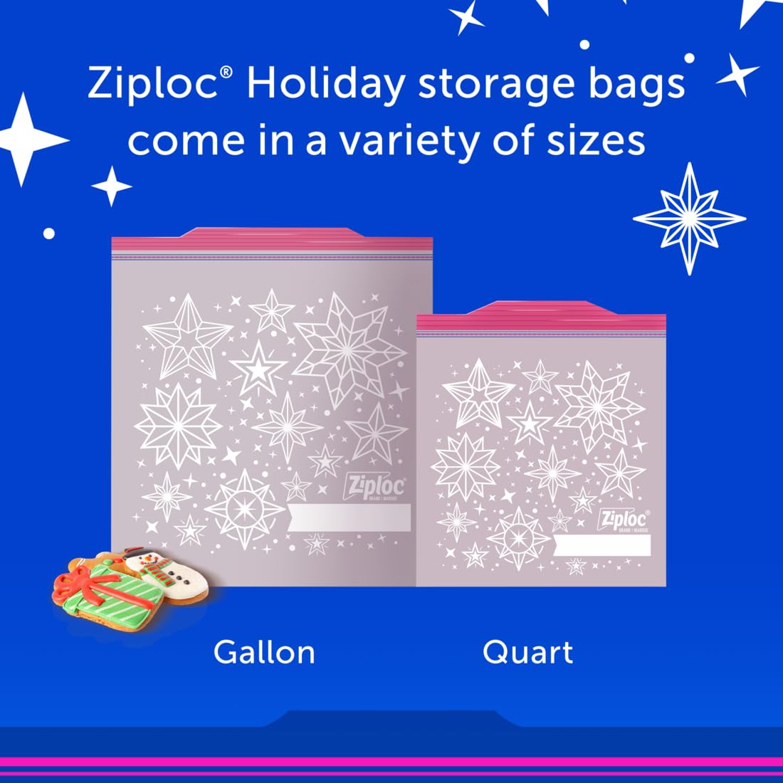 Ziploc Gallon Food Storage Bags, Grip 'n Seal Technology for Easier Grip, Open, and Close, 120 Count, Holiday Designs