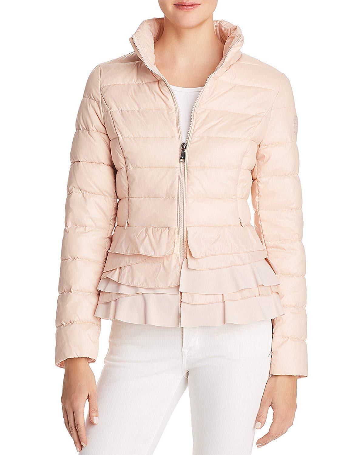 Tahari T Tahari Zoey Ruffled Puffer Packable Coat