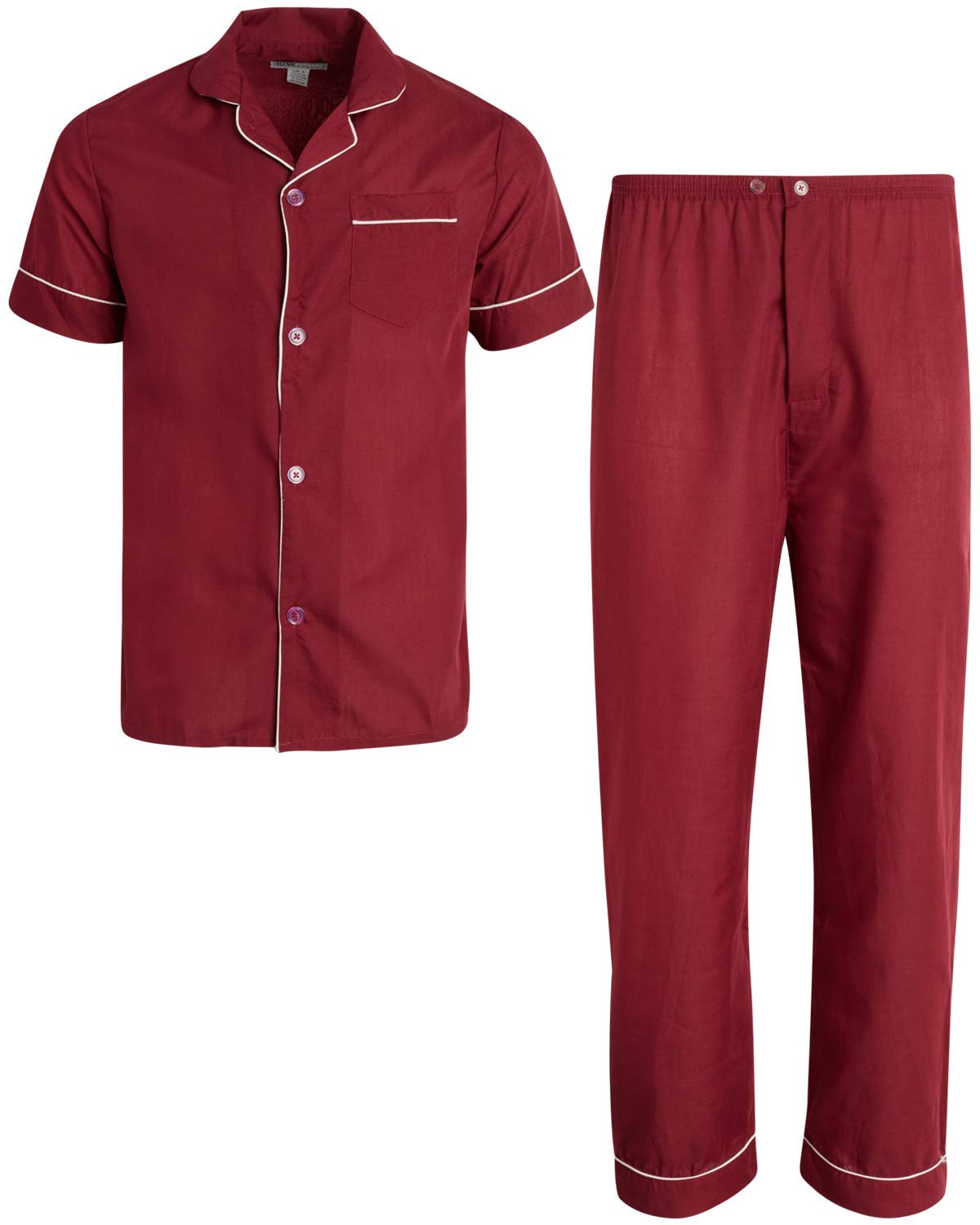 Ten West Apparel Men's 2-Piece Pajama Set with Short Sleeve Shirt and Long Pants, Size Small, Burgundy