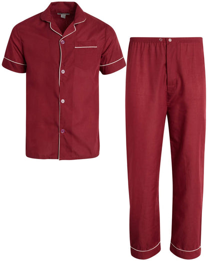 Ten West Apparel Men's 2-Piece Pajama Set with Short Sleeve Shirt and Long Pants, Size Small, Burgundy