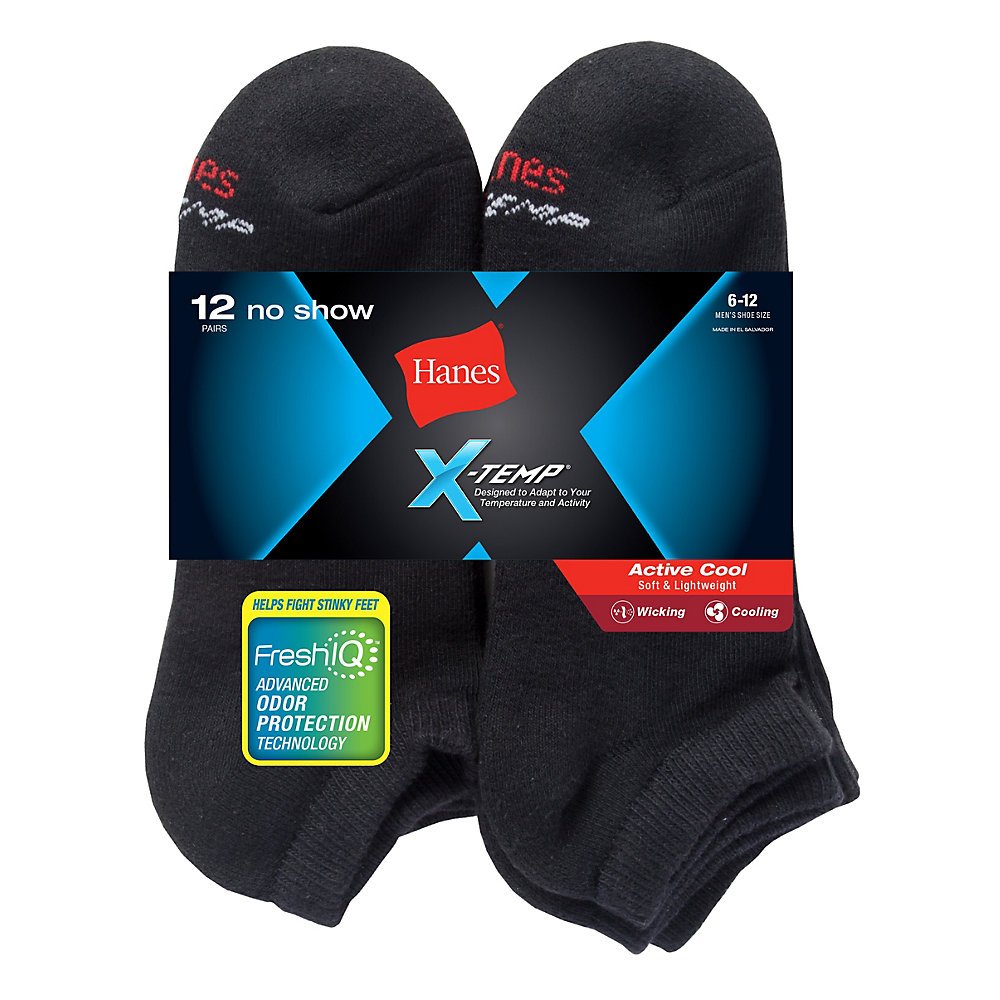 Hanes Men's FreshIQ X-Temp Active Cool No-Show Socks 12-Pack