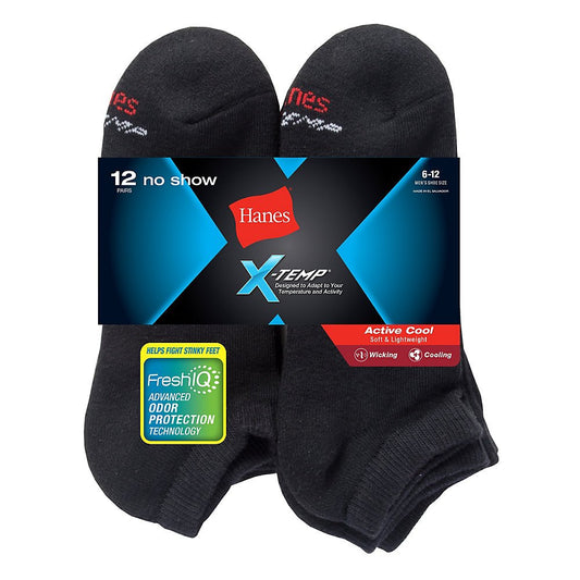 Hanes Men's FreshIQ X-Temp Active Cool No-Show Socks 12-Pack