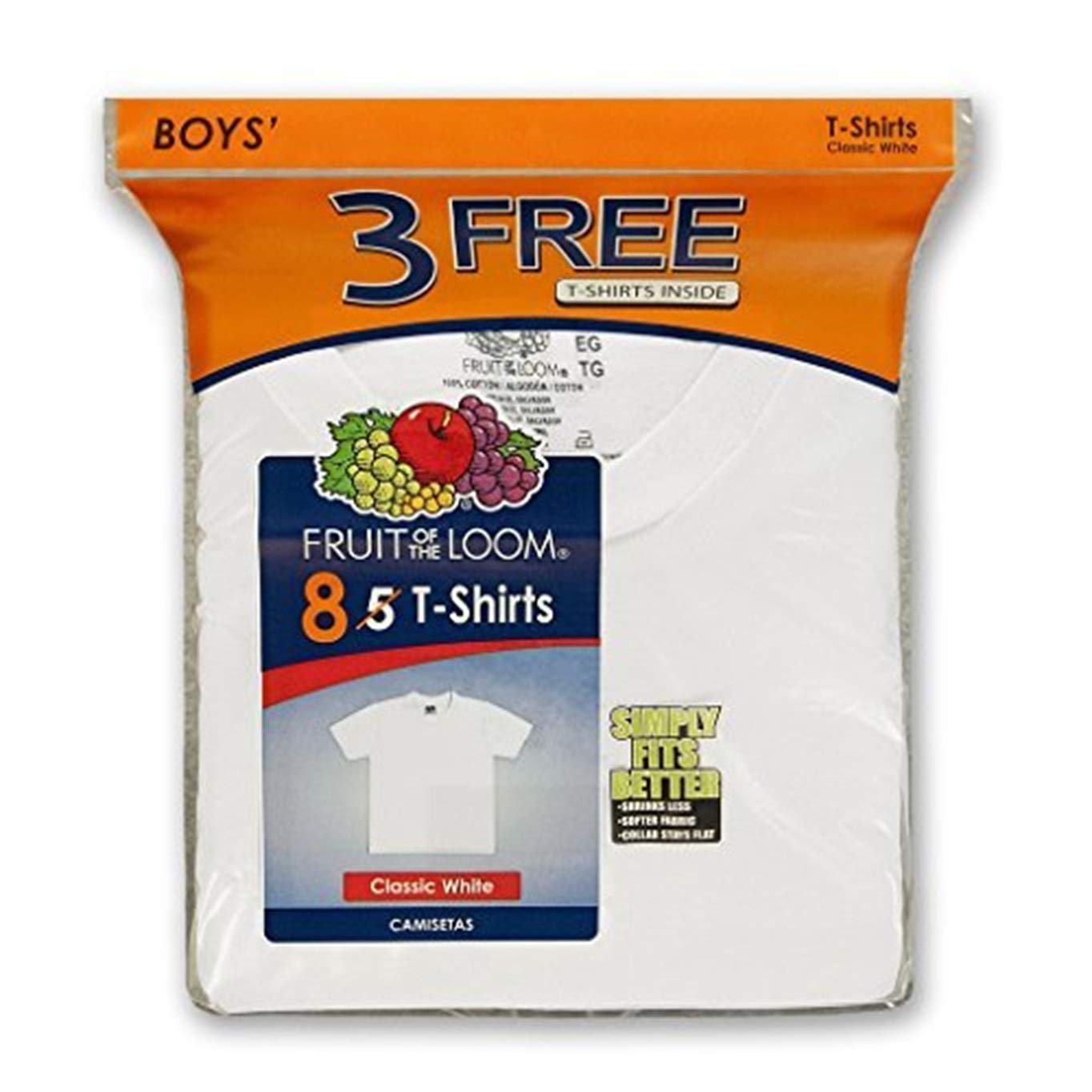 Fruit of the Loom Boys' 8-Pack White 100% Cotton Crew T-Shirts (XS (Height 41"-44"))