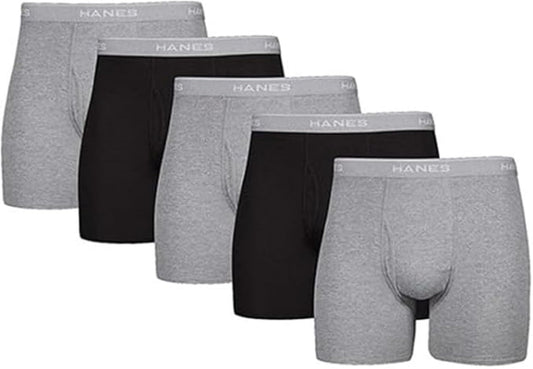 Hanes Ultimate Men's Tagless Boxer Briefs 5-Pack, Black/Grey, Small