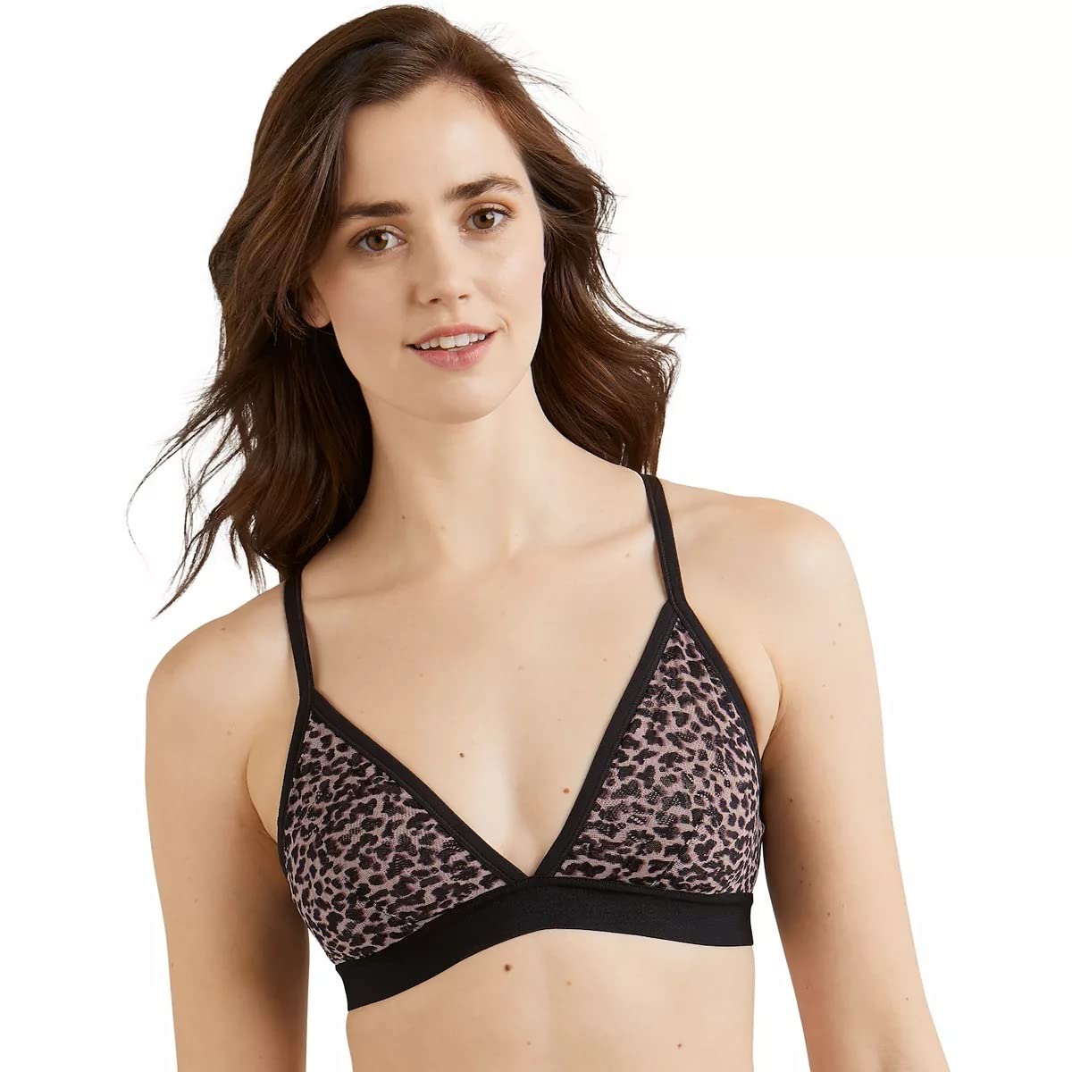 Maidenform Womens Triangle Bralette Lace Front Closure Wireless All-Over Bra, Zippy Animal, Medium