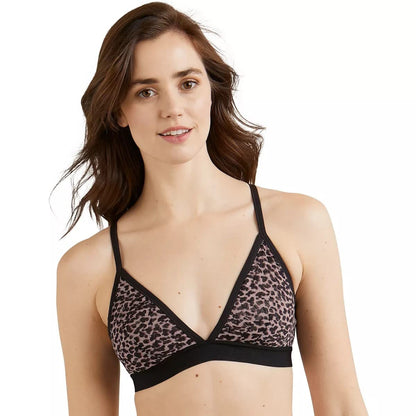 Maidenform Womens Triangle Bralette Lace Front Closure Wireless All-Over Bra, Zippy Animal, Medium