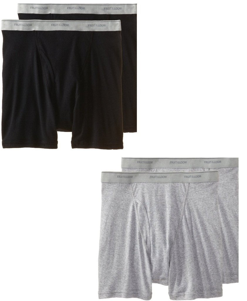 Fruit of the Loom Men's Boxer Briefs 4 Pack, Black & Grey - X-Large