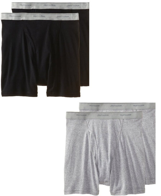 Fruit of the Loom Men's Boxer Briefs 4 Pack, Black & Grey - X-Large