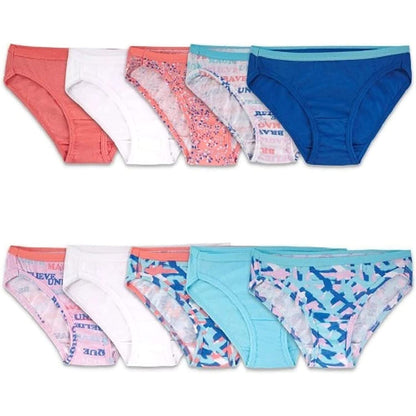 Fruit of the Loom Girls Assorted Cotton Bikini 10 Pack, 6, Assorted