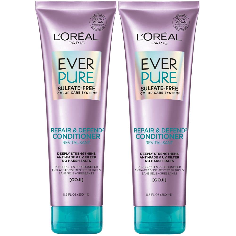 L'Oreal Paris EverPure Repair and Defend Sulfate Free Conditioner for Color-Treated Hair, Strengthens and Repairs Damaged Hair, with Goji, 2 Count (8.5 Fl; Oz each) (Packaging May Vary)