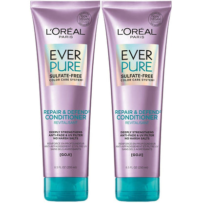 L'Oreal Paris EverPure Repair and Defend Sulfate Free Conditioner for Color-Treated Hair, Strengthens and Repairs Damaged Hair, with Goji, 2 Count (8.5 Fl; Oz each) (Packaging May Vary)