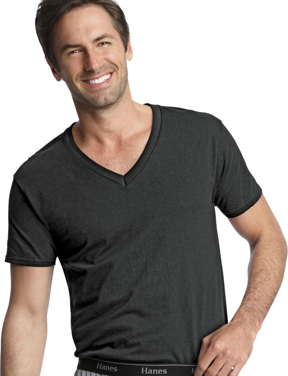 Hanes Ultimate Men's 6 Pack FreshIQ V-Neck Tee, White, Small