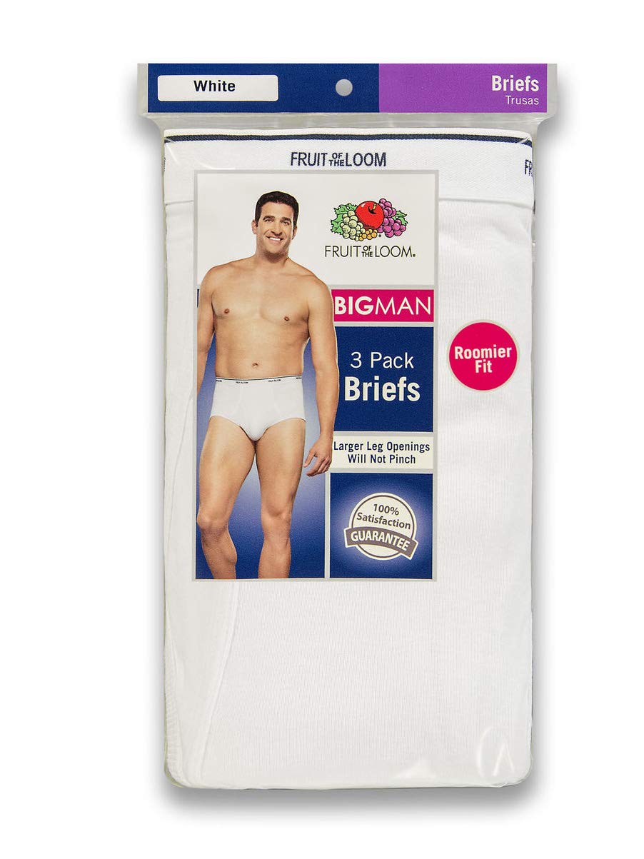 Fruit of the Loom Men's Big Size Man White Briefs - 3 Pack, White, 3XLarge