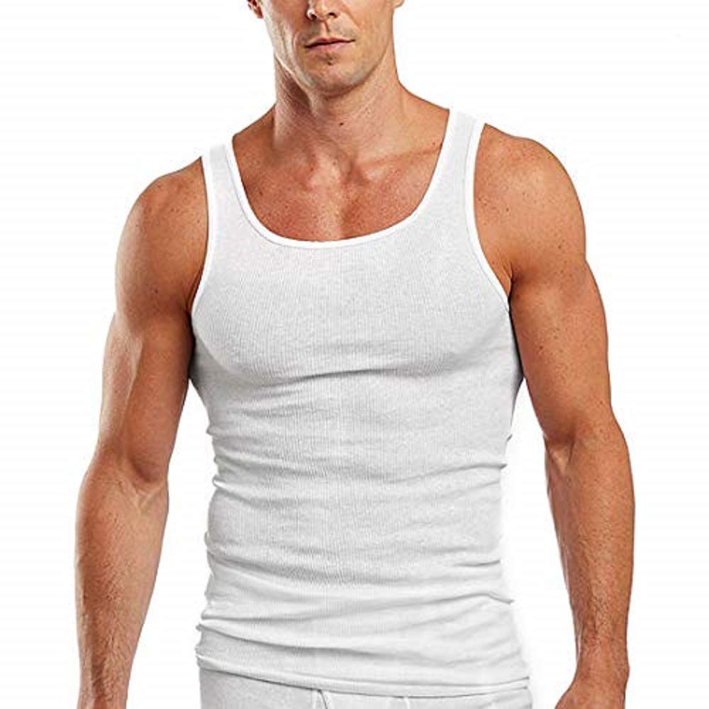 Hanes Men's 12-Pack Fresh IQ White Tagless 100% ComfortSoft Cotton Tank A-Shirts (M)