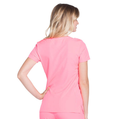 HeartSoul Break On Through Women's Pitter-Pat V-Neck Solid Scrub Top Large Flamingo