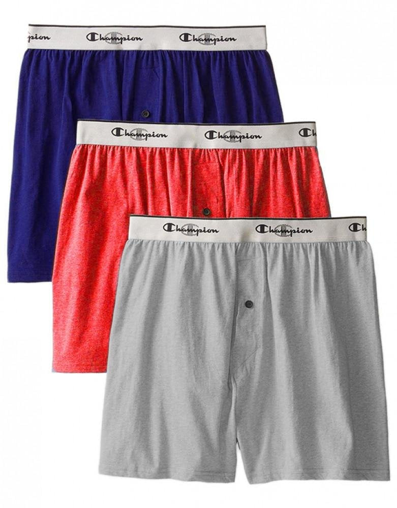 Champion Men's 3Pk Knit Boxers, Green/Red/Blue, X-Large