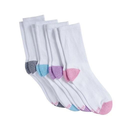 Hanes Women's 4-Pack Sport Cool Comfort Crew, White/Pink Assortment/Multi, 5-9