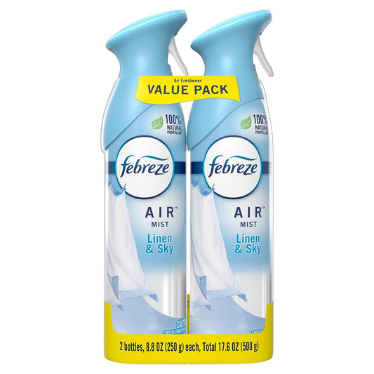 Febreze Air Mist Air Freshener Spray, Odor-Fighting Room Spray, Air Fresheners for Home and Bathroom and Kitchen, Aerosol Can, Linen & Sky Scent, 8.8oz, 2 Count