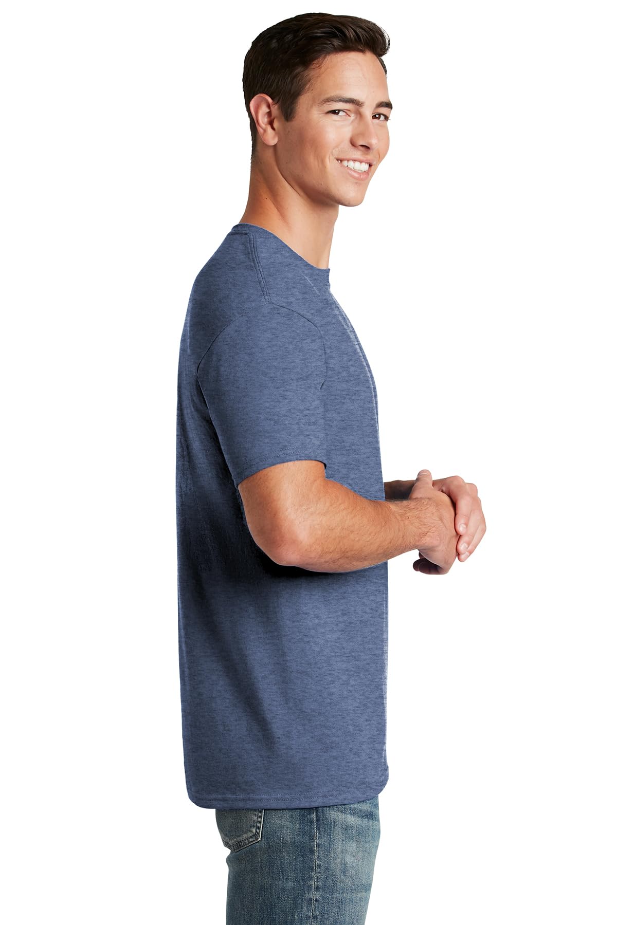 Jerzees Men's Black Heather Adult Short Sleeve Tee 3 Pack, Vintage Blue, Medium