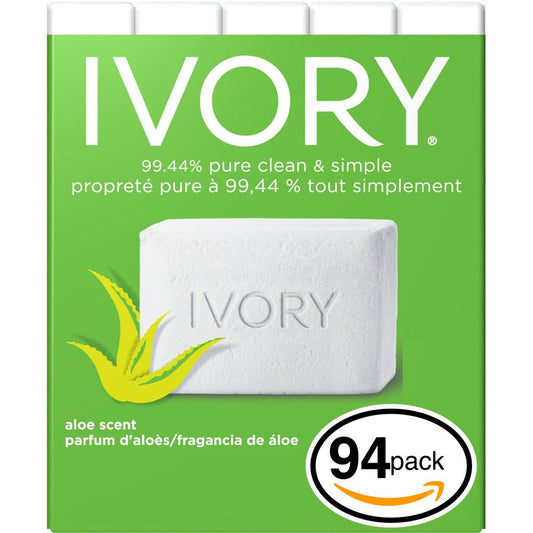 (PACK OF 94 BARS) Ivory ALOE SCENT Bar Soap for Men & Women. 99.44% PURE! Free of Dyes & Heavy Perfumes! Healthy Skin for Hands, Face & Body! (94 Bars, 3.10oz Each Bar)
