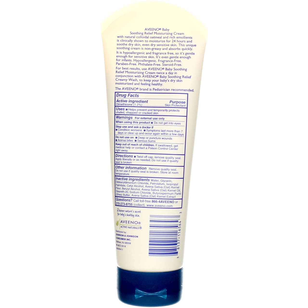 Aveeno Baby Soothing Relief Moisturizing Cream 8 oz. Tube - 12 per case.