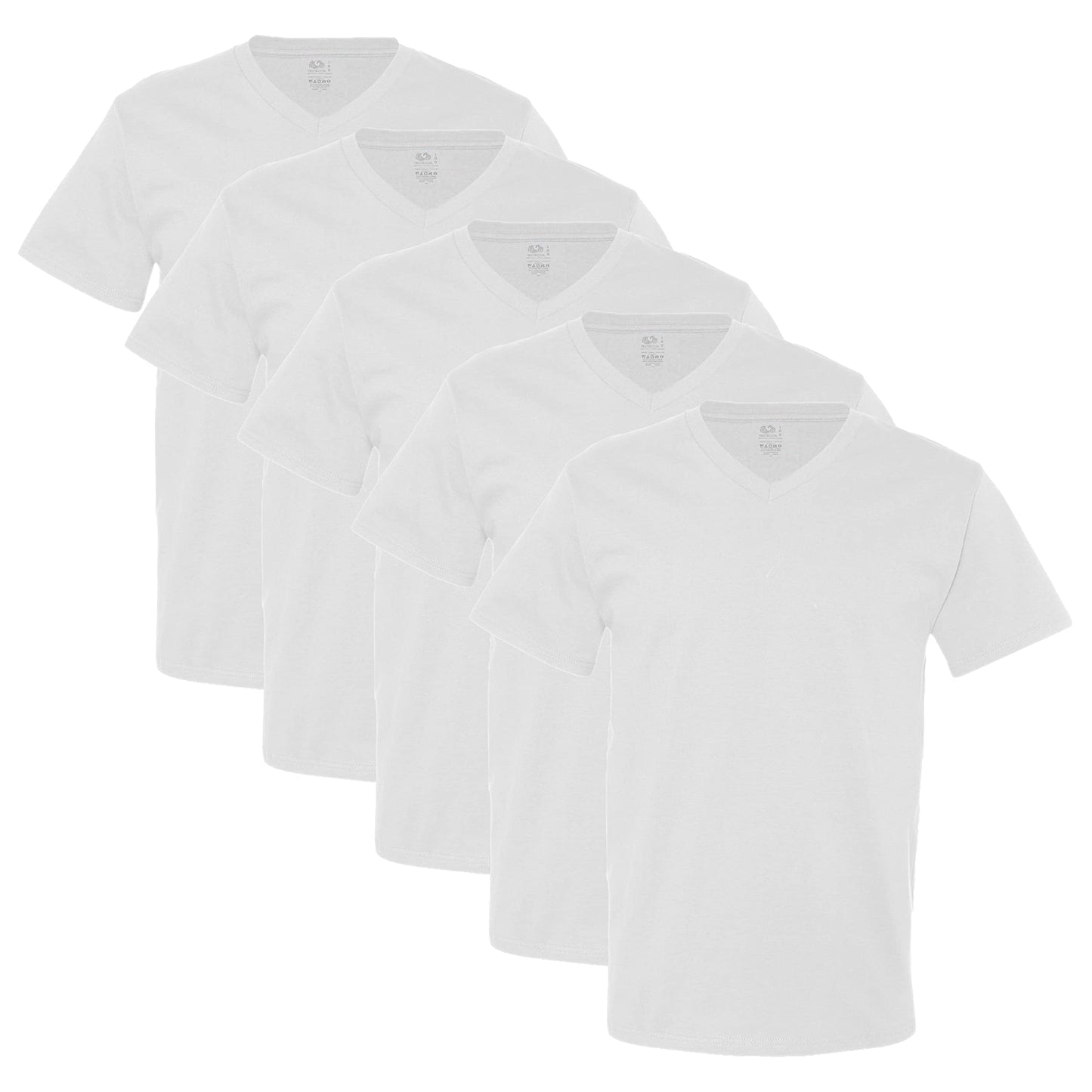 Fruit of the Loom Men's V-Neck Tee , White, Large(Pack of 5)