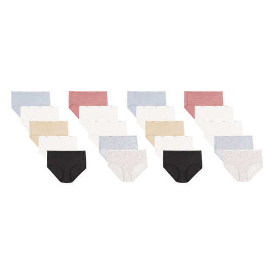 Hanes Women's Panties Pack, Classic Cotton Brief Underwear (Retired Options, Colors May Vary), Lilac/Rose HTHR/Neutral/Print Mix, 20-Pack, 8