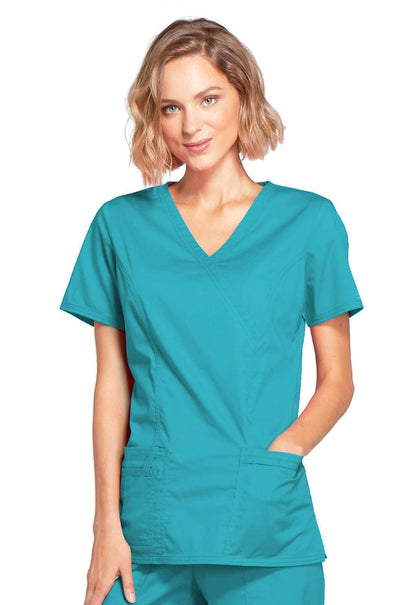 Cherokee Women's Workwear Scrubs Core Stretch Mock-Wrap Top (XX-Small), Wine (Copy)