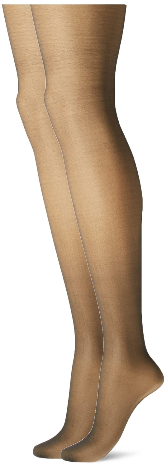 L'eggs Women's Silken Mist 2 Pair Control Top Silky Sheer Leg Panty Hose,Jet Black,Q Plus