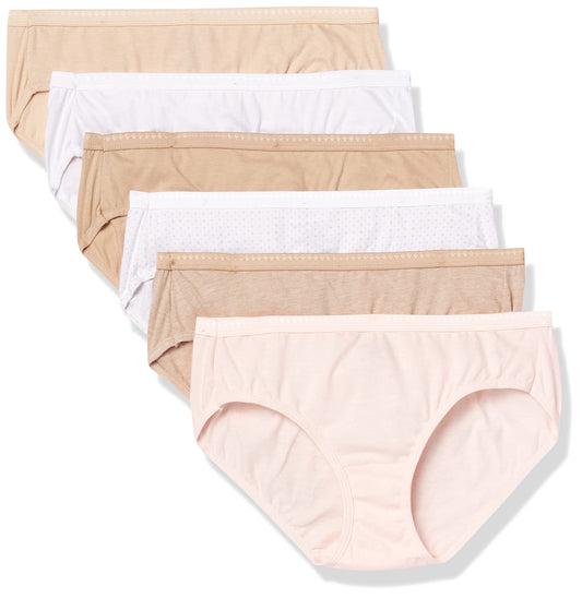 Hanes Ultimate Women's 6-Pack Breathable Cotton Hipster Panty, Soft Taupe, White, Nude, Light Buff, Nude Heather, Sugar Flower Sweet Dot, 7
