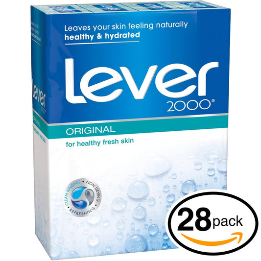 (PACK OF 28 BARS) Lever 2000 ORIGINAL SCENT Bar Soap for Men & Women. NON-DRYING! Great for Healthy Feeling Hands, Face & Body! (28 Bars, 4.0oz Each Bar)