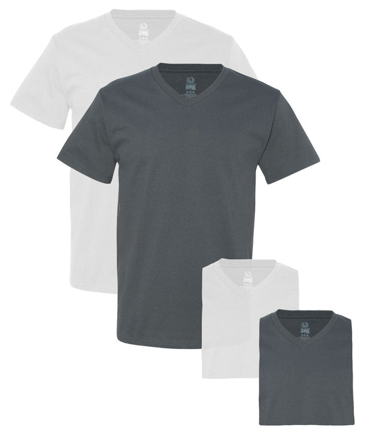 Fruit of the Loom Men's 4 Pack Extended Sizes V-Neck T-Shirt, Gray/White, 3XL