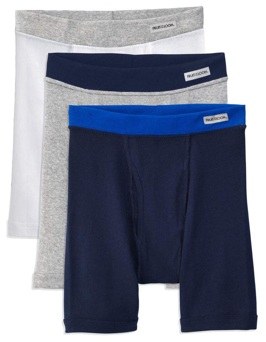 Fruit of the Loom Boys Boxer Brief, 3 Pack - Boys' Boxer Briefs (Assorted Colors) (Traditional Fly - 3 Pack - Covered Waistband, Small)