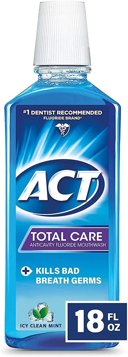 ACT Total Care Anticavity Fluoride Mouthwash ICY Clean Mint 18 oz (Pack of 4)