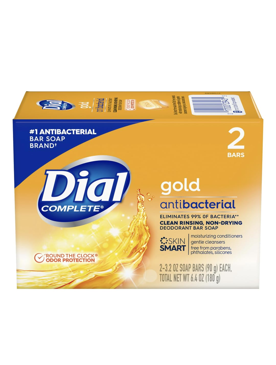 Gold Antibacterial Deodorant Soap - Round The Clock Ordor Protection, 2 Bars