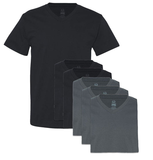 Fruit of the Loom Men's 6 Pack V-Neck T-Shirt, 3 Black / 3 Charcoal, X-Large