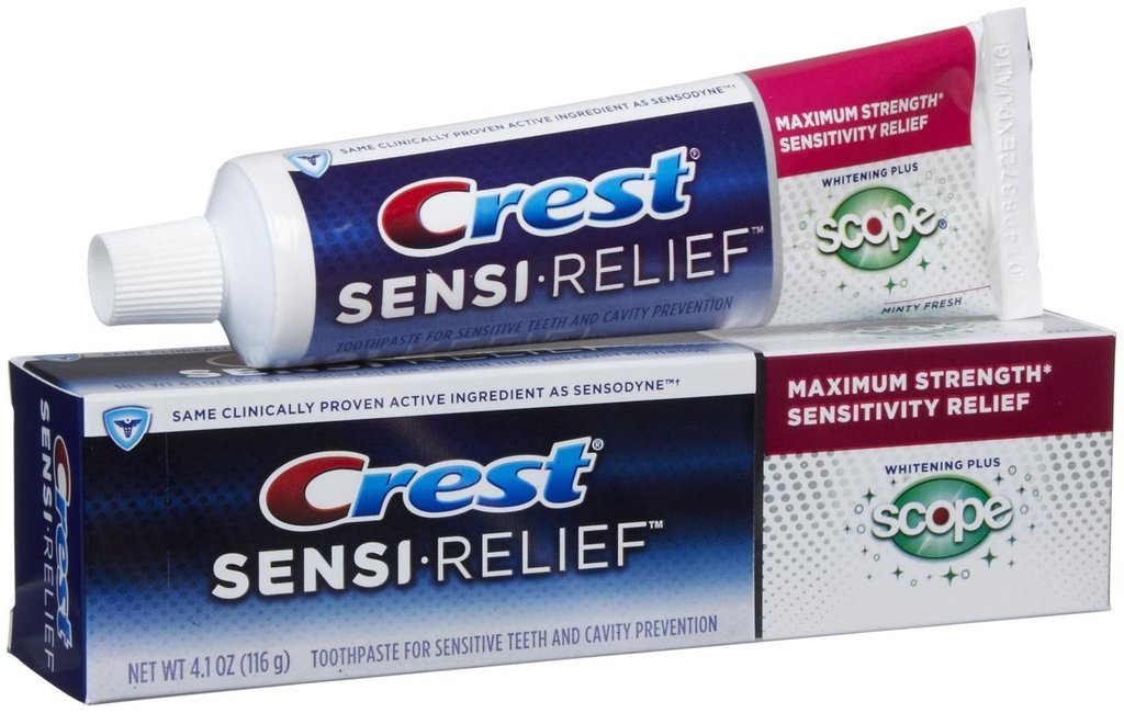 Crest Sensi-Relief Teeth Whitening, Plus Scope Anticavity Toothpaste, Maximum Strength Sensitivity Relief, 41oz Total (10 Tubes, 4.1oz Each Tube)