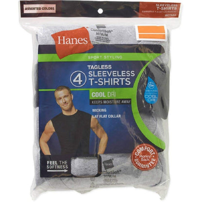 Hanes Men's Sport Styling Cotton Sleeveless T-Shirts w/Cool DRI 4-Pack (XX-Large (50-42"), Black)